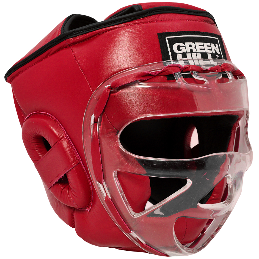 Красный шлем для каратэ с защитной маской GREEN HILL SAFE
