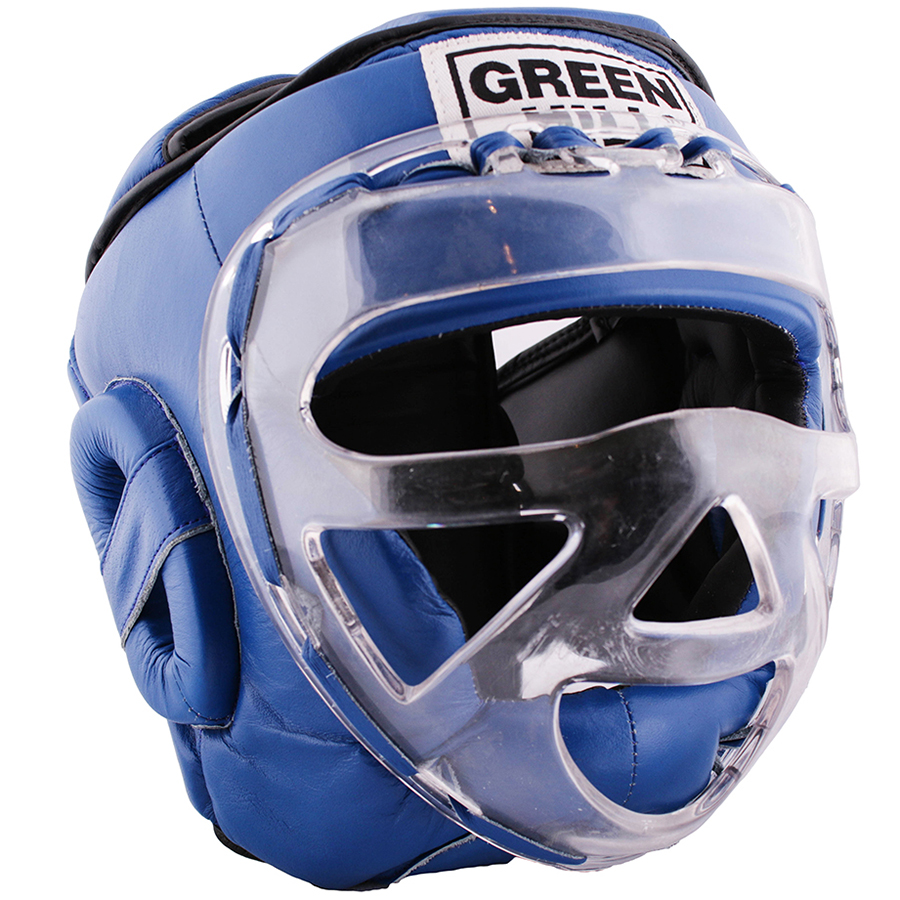 Синий шлем для каратэ с защитной маской GREEN HILL SAFE