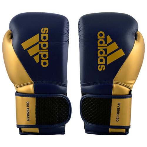 Сине-золотые боксерские перчатки ADIDAS HYBRID 150 (спереди)