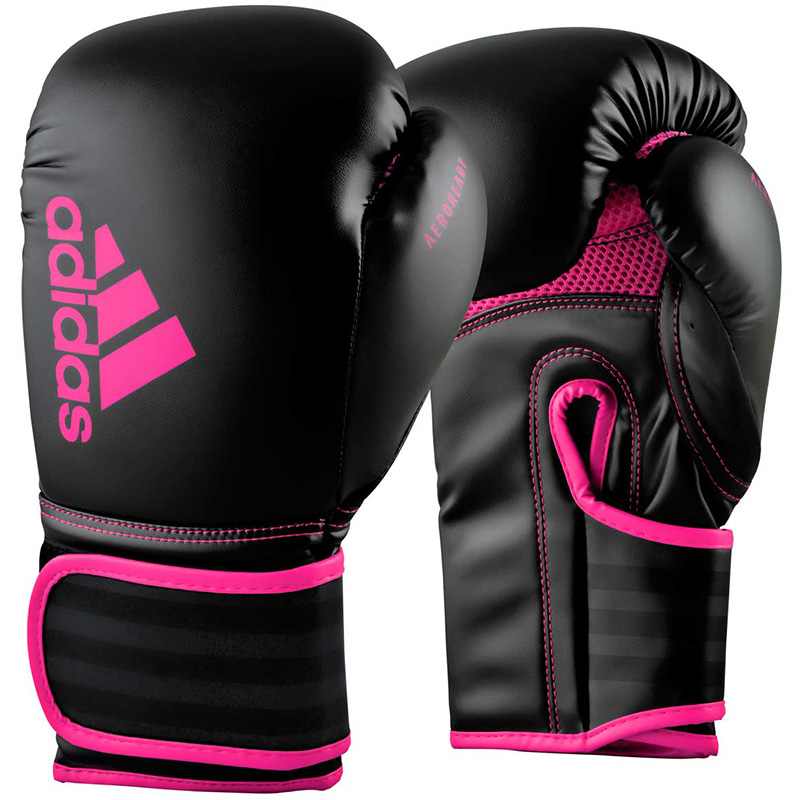 Черно-розовые боксерские перчатки ADIDAS HYBRID 80