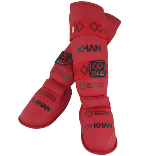 Красная защита голени и стопы для каратэ Khan ФКР