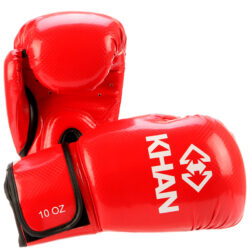 Красные перчатки KHAN PRO для кикбоксинга, бокса и тхэквондо ITF (сбоку)