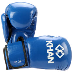 Синие перчатки KHAN PRO для кикбоксинга, бокса и тхэквондо ITF (сбоку)