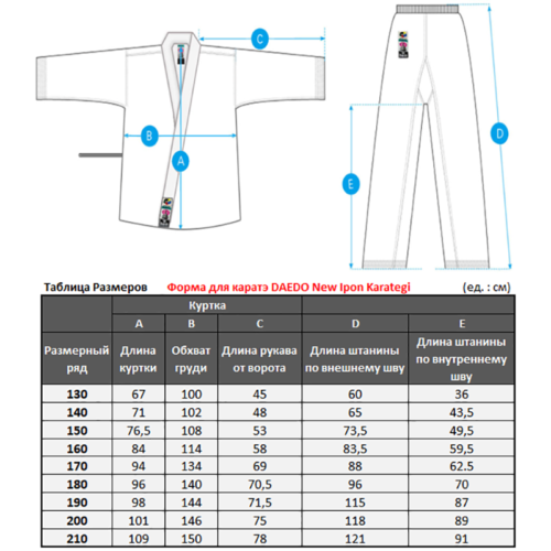 Кимоно для каратэ WKF DAEDO NEW IPON KARATEGI (размеры)