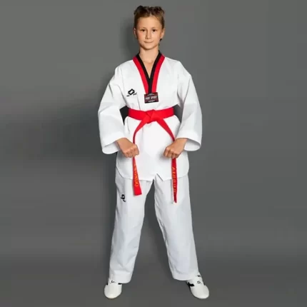 Добок для тхэквондо WT PROFSPORT SIMPLE красно-черный ворот спереди