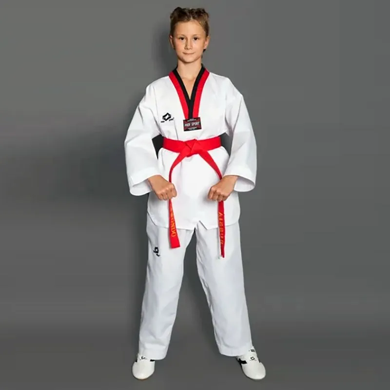 Добок для тхэквондо WT PROFSPORT SIMPLE красно-черный ворот спереди